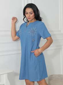 Women Denim Dresses - Rửa trung bình - Xem 3