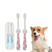 2pcs/set Pink Double-sided Two-in-one Silicone Toothbrush - Pink - View 2