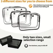 3入組透明內包,防水拉鍊包和2掛鉤,旅行配件,化妝包,沙灘包襯墊包裹