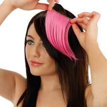 1pc Wig color bangs Color straight hair piece Wig piece highlights Gradient hair extensions Attach hair - Pink - View 4