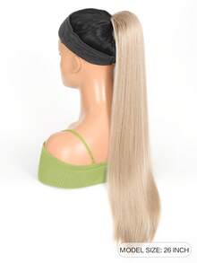 26 英寸合成长直马尾辫抽绳马尾接发夹，女士耐热假发 - 亞麻金 - 查看 2