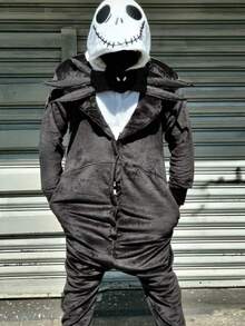 Unisex Adult Pajamas Pajamas Costume Skull Jak - Black and White - View 2