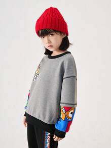 TIGER MINI Tween Girl Cool Tiger Design Fleece Sweatshirt In Grey For Autumn And Winter - Grey - View 2