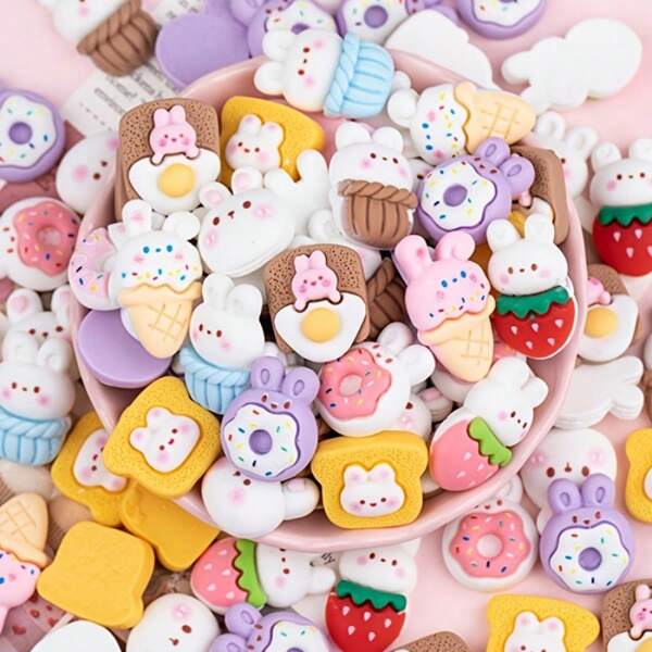 Mixed Cartoon Rabbit Resin Flatback Charm For DIY Hair Clips, Phone Cases, Photo Frame Embellishments, Wall Decorations ,DIY Scrapbook Craft