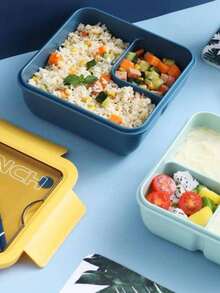 Lunch Box Caja de almuerzo con 2 compatimentos, Libre de BPA con Vaso, Cuadrado - Multicolor - Ver 4