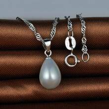 feilok 1 件小巧优雅时尚 925 纯银和人造珍珠泪珠吊坠项链，适合女性生日和日常佩戴