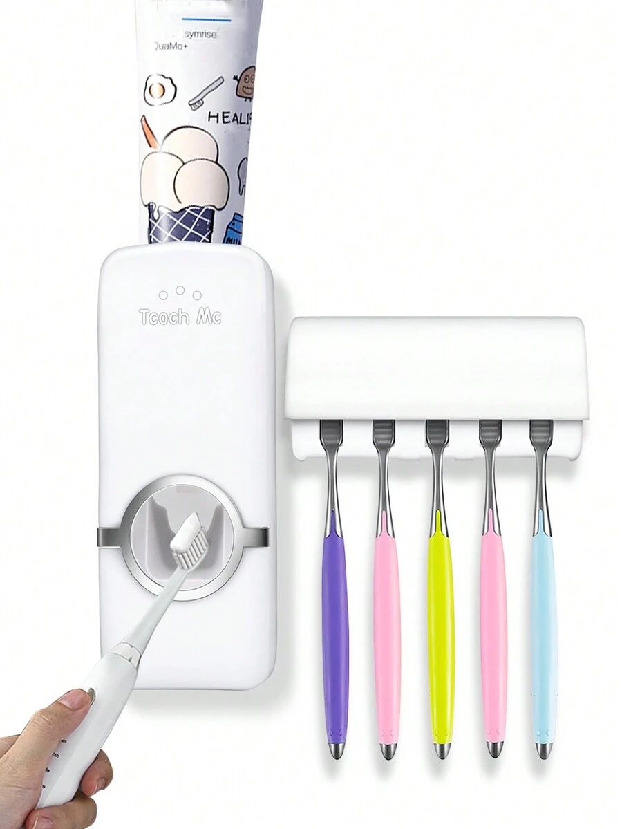 Dispensador Automático De Pasta Dientes Con Porta Cepillos - Blanco - Ver 1