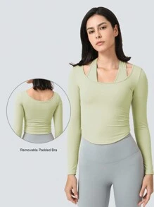 2 合 1 背心和吊带跑步瑜伽长袖 T 恤