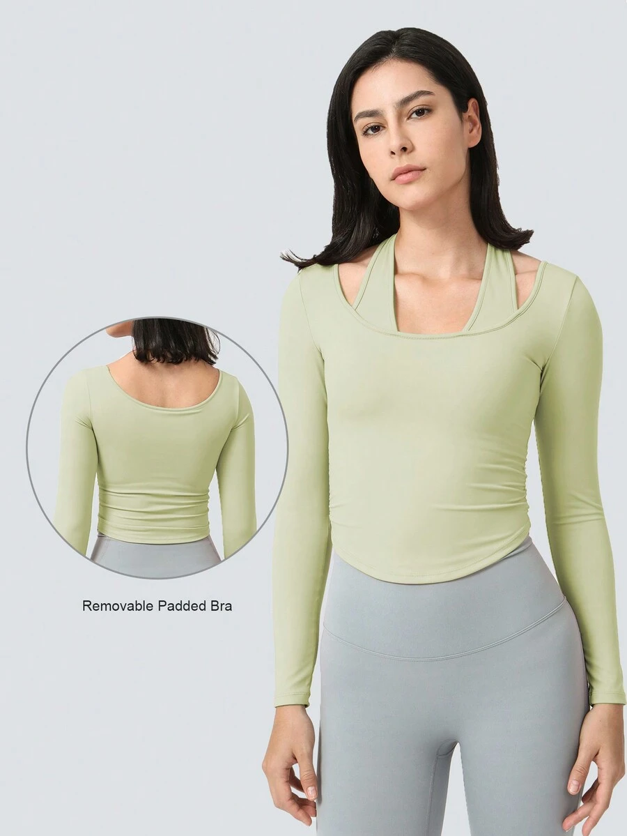 2 合 1 背心和吊带跑步瑜伽长袖 T 恤