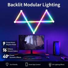 6入組/9入組rgb Wifi智能壁燈,遊戲房裝飾燈條,16m+色彩,音樂同步,app Wifi兼容alexa和google - 彩色 - 查看 4