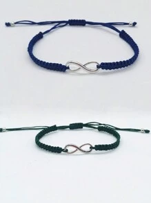 1pair Handmade Adjustable Couple Bracelet, Braided Rope Design - Multicolor - View 1