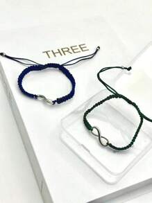 1pair Handmade Adjustable Couple Bracelet, Braided Rope Design - Multicolor - View 2