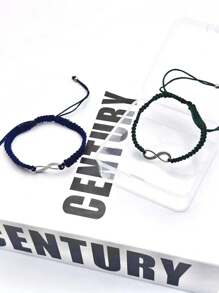 1pair Handmade Adjustable Couple Bracelet, Braided Rope Design - Multicolor - View 4