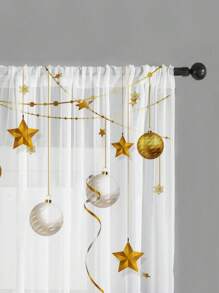 1pc Christmas Decorations White Balloons With Stars Pattern & Translucent Curtain - Multicolor - View 5