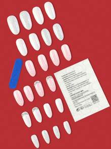 使用 24 件中长杏仁形圣诞风格指甲套装提升您的外观，粉色，闪闪发光的银色亮片，纯白色波尔卡圆点和闪亮的水钻，甜美奢华风格，可拆卸假指甲，适合节日、派对、约会和日常佩戴按压指甲美甲用品指甲 - 粉色 - 查看 2