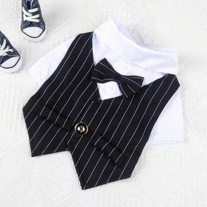 1pc Black Pet Suit & Tuxedo, Double-Footed, Buttoned, With White & Black Integrated Bowtie And Collar, Suitable For Both Daily And Formal Occasions Halloween Halloween Costumes