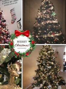 1roll Christmas Star Ribbon With Transparent Glitter Thread - Christmas Decorations, Red,Durable Polyester, Perfect For Gift Wrapping, Party Decorations, And Seasonal Celebrations, Halloween Decorations - Blue - View 7