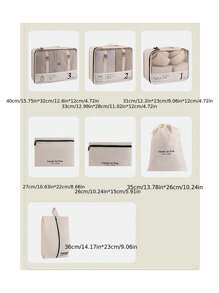 7 Pcs Travel Packaging Cubes : Multifunctional Clothes Socks Shoes Underwear Bags, Portable Dustproof Bags - Beige - View 5