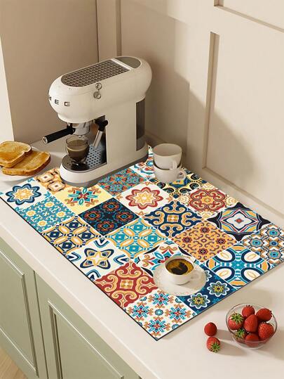 1pc, Coffee Machine Diatom mud drainage Pad, Soft Rubber Drain Pad, Non-slip Super Absorbent And Wear-resistant Dish-washing Dry Pad, Placemat For Countertop Dining Kitchen Table Mat, Courtyard Table Decoration, Household Kitchen Supplies