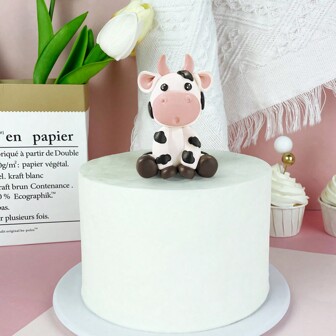 1個黑白色柔軟陶瓷奶牛蛋糕插件,農場主題蛋糕裝飾,適用於奶牛生日派對