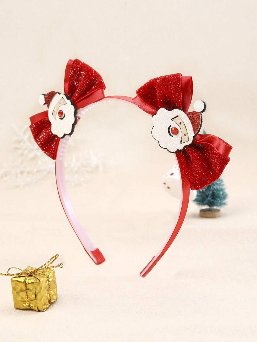 1入/包聖誕節主題紅色蝴蝶結髮箍,附有聖誕老人裝飾,適合兒童 - 彩色 - 查看 1