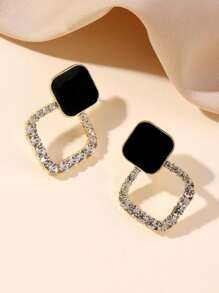 topshiny 1 对韩国方晶锆石简约耳环，简约可爱，精致优雅的女士珠宝 - 黑色 - 查看 4