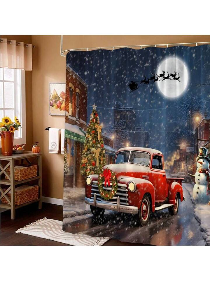 red christmas truck shower curtain