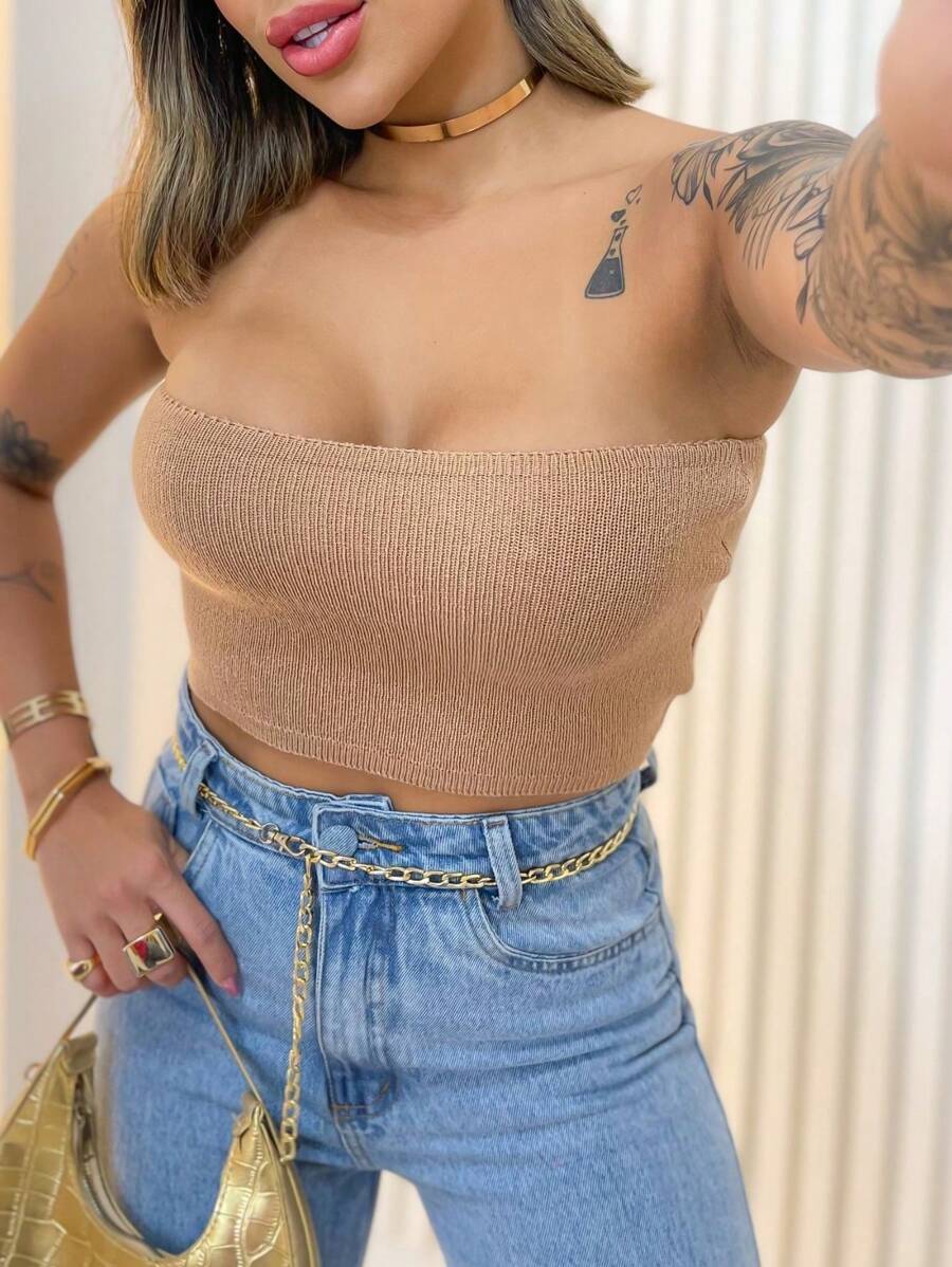 Women Knit Tops - màu nâu - Xem 1