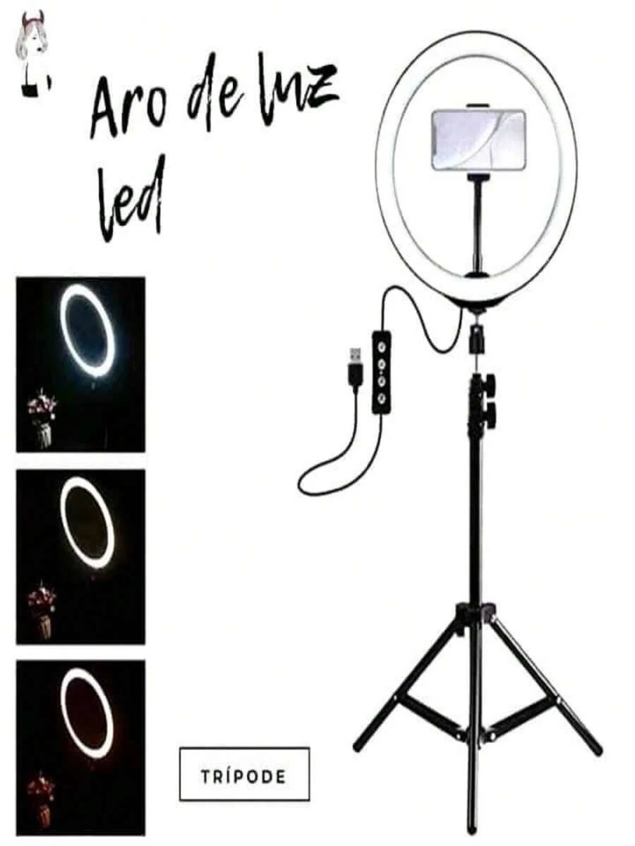 LED Ring Light 12 Inch Adjustable Phone Holder + 2.1 M Tripod LED Ring Ring - Black and White - View 1