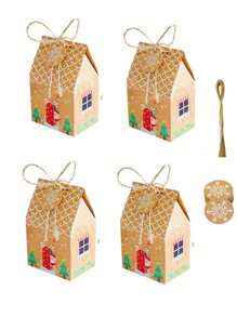 Christmas Party Favor Candy & Gift Box, Foldable Cake & Cookie Box, 12pcs/Pack With Ribbon & Card Wedding Party Gift Bags - Multicolor - View 2