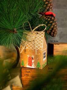 Christmas Party Favor Candy & Gift Box, Foldable Cake & Cookie Box, 12pcs/Pack With Ribbon & Card Wedding Party Gift Bags - Multicolor - View 6