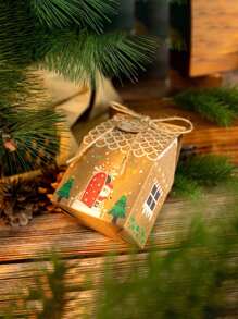 Christmas Party Favor Candy & Gift Box, Foldable Cake & Cookie Box, 12pcs/Pack With Ribbon & Card Wedding Party Gift Bags - Multicolor - View 4