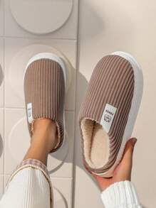 Men Simple vertical stripes Fluffy Bedroom Slippers,Fabric Fashion Slippers - Coffee Brown - View 3