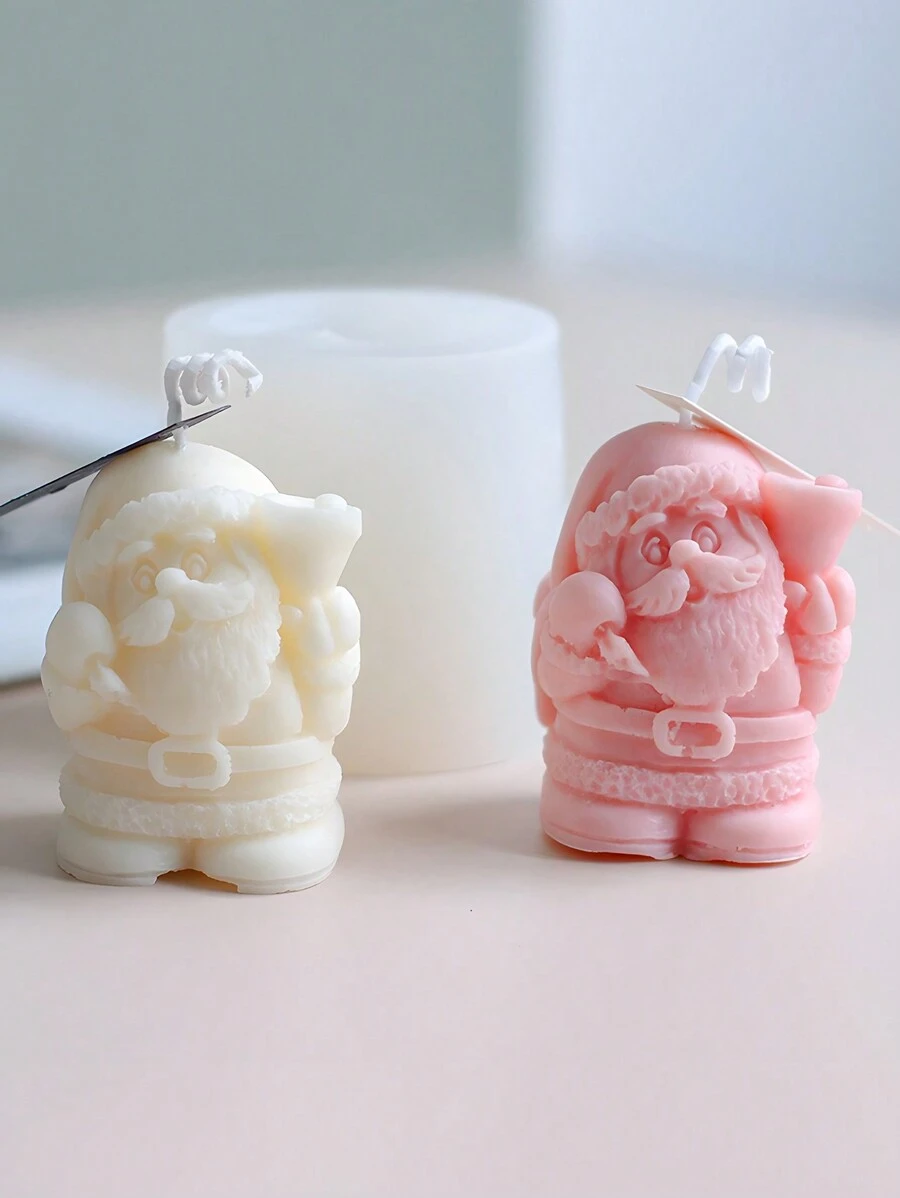Suministros de decoración navideña DIY - Molde de vela de 3D Papá Noel con sombrero y campana, vela de cera, jabón, molde de vela de aromaterapia