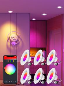 Lumary Smart LED Can Lights 5/6 Inch WiFi Retrofit Recessed Lighting RGB Color Changing Recessed Lights 13W 1100LM Metal Baffle Trim Downlight - ‎6 Inch-6Pack - View 1