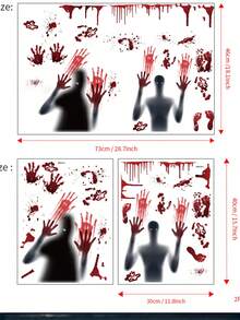 1入組萬聖節窗戶鬼影血手印貼紙,恐怖派對裝飾 - 彩色 - 查看 6