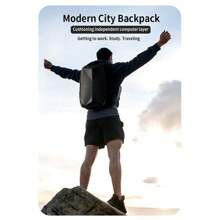 15.6 Inch Anti-shock Laptop Backpack, Men's Bookbag For Travel With Large Capacity Hard Shell And USB Charging Port - Black - View 10