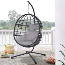 Hanging Egg Chair With Stand, Hammock Swing Chair With Hanging Kit, Egg-Shaped Hammock Swing Chair Single Seat For Indoor, Outdoor Bedroom, Patio, Garden - White - View 1