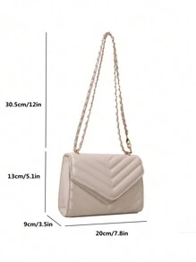 小型z字紋鏈條方形襟翼包 - 米色 - 查看 7