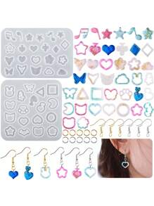1 pieza Molde de silicona para hacer aretes colgantes con gota de cristal con lindo diseño de luna, estrella, gato y cabeza de conejo. Adecuado para hacer accesorios de joyería - transparente - Ver 9