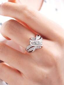 AIHUASI 1 件奢华独特设计 925 纯银女士订婚戒指，扭曲漩涡明亮圆形切割耀眼 AAAAA 方晶锆石婚礼精美珠宝礼物 - 銀色 - 查看 3