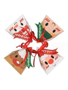 Christmas Gift Box, Triangle Candy Paper Box Santa Claus Packaging Box, Party Favor Box Random 5pcs - Multicolor - View 2