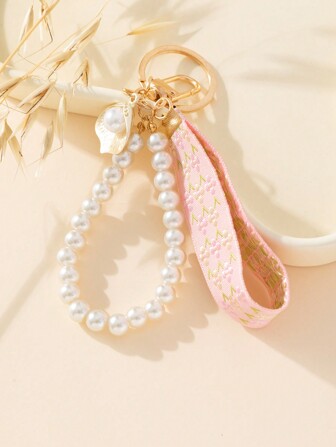 1pc Fashion Faux Pearl Decor Key Chain With Ribbons Car Accessories Bag Charm School Pearl Cute Goth Y2k Christmas Gift Bag Charms Car Accessories Teacher Friend Sister Gift Ideas