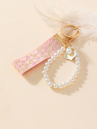1pc Fashion Faux Pearl Decor Key Chain With Ribbons Car Accessories Bag Charm School Pearl Cute Goth Y2k Christmas Gift Bag Charms Car Accessories Teacher Friend Sister Gift Ideas