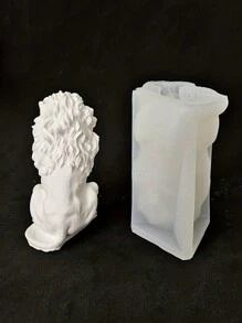 1入組獅子造型蠟燭模具,適用於製作香氛蠟燭,石膏人像,肥皂製作 - 白色 - 查看 4