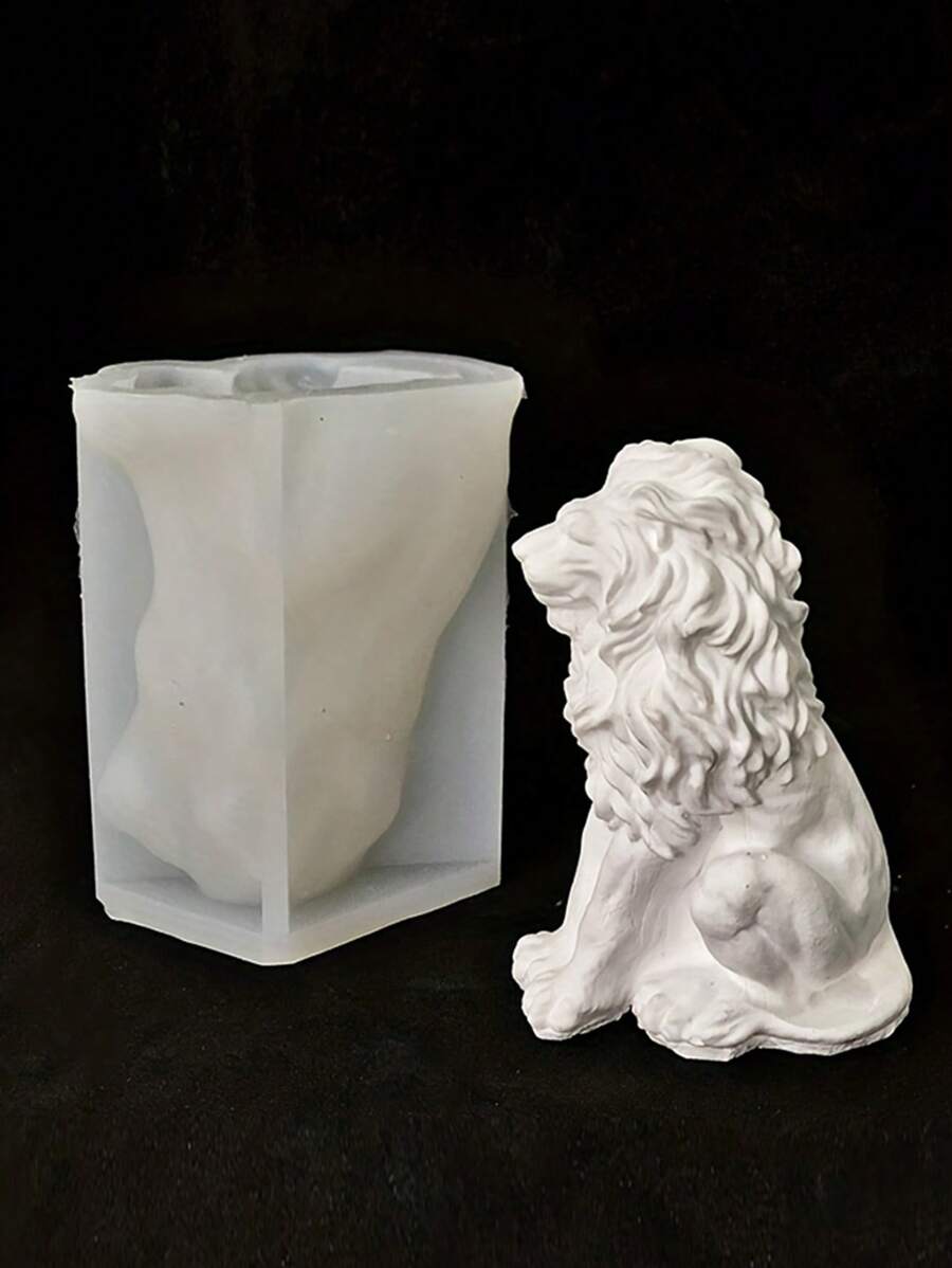 1入組獅子造型蠟燭模具,適用於製作香氛蠟燭,石膏人像,肥皂製作 - 白色 - 查看 1