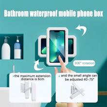 Waterproof Phone Case For Shower, Slouchy Phone Holder With Suction Cup For Bathroom, Wall-Mountable For Watching Tv, Using Toilet Or Taking Shower - White - View 9