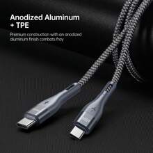 DUZZONA 1 条 1m/2m/3m PD 65W 快速充电 USB C 转 USB C 数据线兼容 15 16 系列、平板电脑，兼容 Macbook、手机，快速充电、强劲高速数据传输 - 槍灰色 / PD65W-20V-3.25A - 查看 8