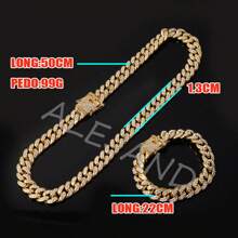 Cadenas Cubanas Diamantada Hombre Gargantillas Oro Zirconia - Dorado - Ver 2