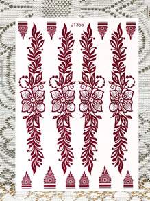 1 Sheet Flower Pattern Tattoo Sticker For Hand, Disposable Waterproof Temporary Tattoos Women, Brown Fake Tattoo For Foot, Body Sticker For Party & Festival & Holiday - Burgundy - View 4